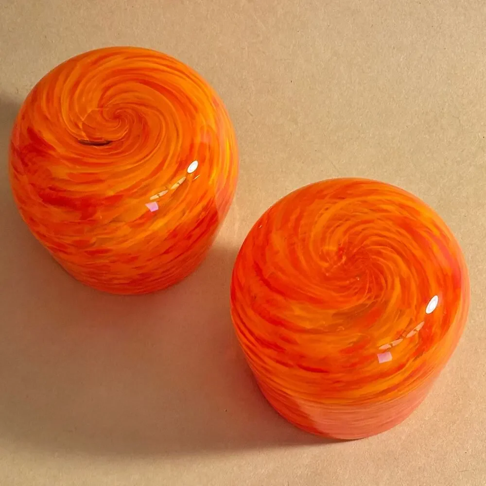 Orange Swirl Art Glass Cups Set of 2, Handblown, Halloween Fall Decor